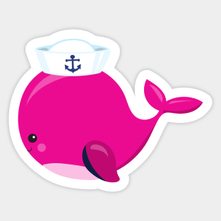 Sailor Whale, Little Whale, Cute Whale, Pink Whale Sticker